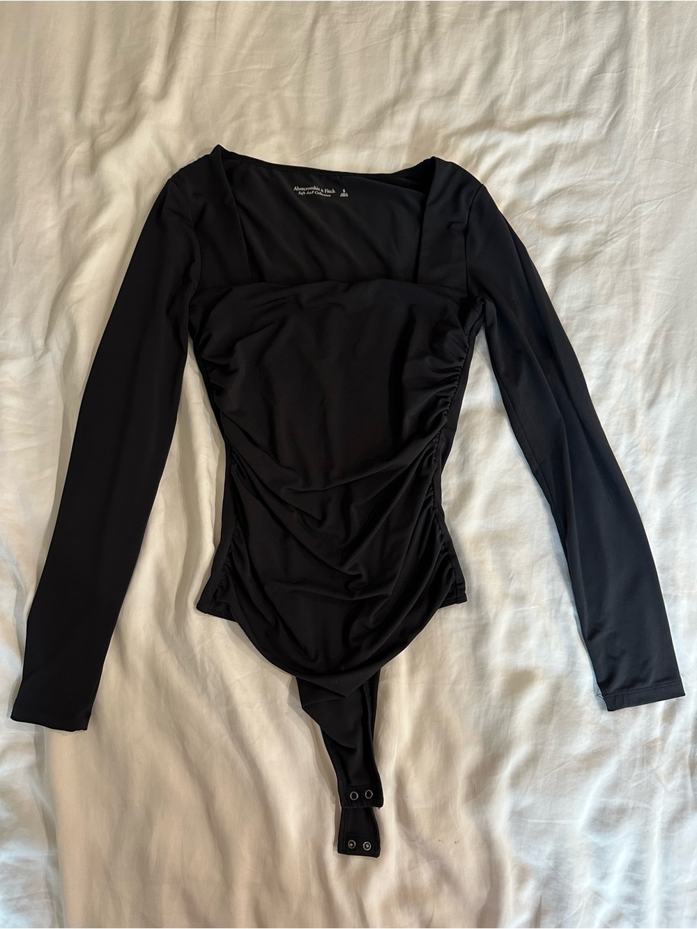 Abercrombie & Fitch Black Long-Sleeve Ruched Bodysuit